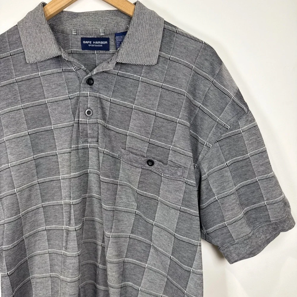 90s Polo Shirt Mens‎ XL Grey Textured Dad style grandpacore Retro preppy vintage